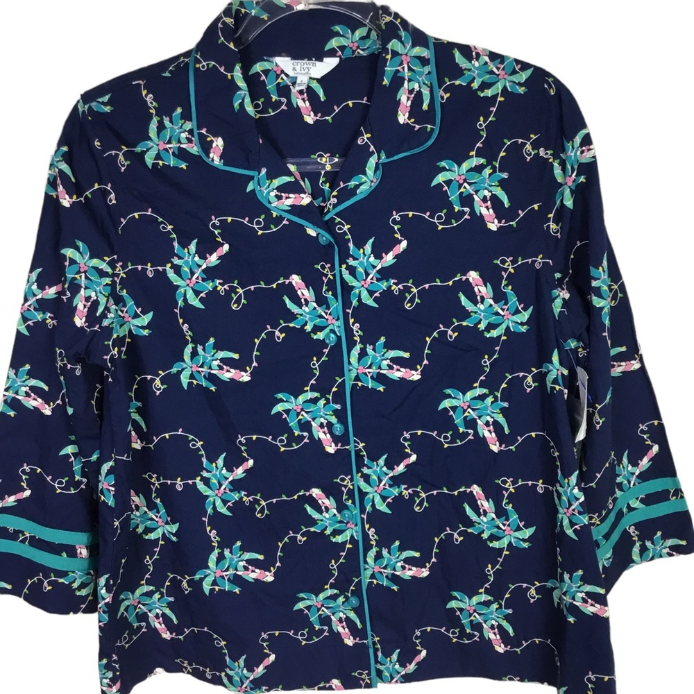 Crown &Ivy INTIMATES Xmas Palm Tree lights Pajama Top NWT